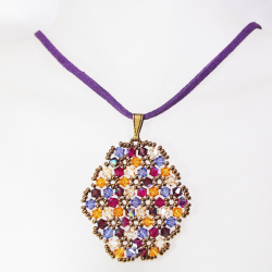 Pendant 65cm - Malvina Oval-Purple Suedine - Pendant 65cm - Laiton bronze